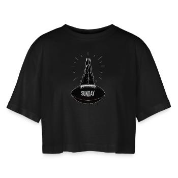 American football - Women’s Oversized Cropped T-Shirt - black - Front - AI Model Female 172 light (172cm)
