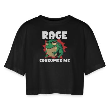 Rage Consumes Me Frosch Humor Cartoon - Frauen Oversized Cropped T-Shirt - Schwarz - Vorne - AI Model Female 172 light (172cm)