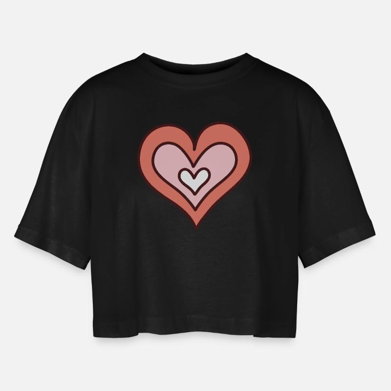Hand-Drawn Heart - Women’s Oversized Cropped T-Shirt - black
