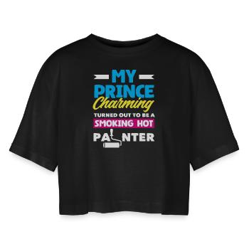 Mein Märchenprinz Ist Ein Heißer Maler - Frauen Oversized Cropped T-Shirt - Schwarz - Vorne - AI Model Female 172 light (172cm)