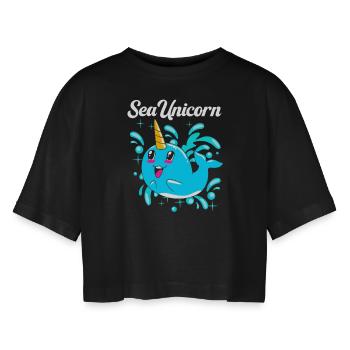 Narwal - Frauen Oversized Cropped T-Shirt - Schwarz - Vorne - AI Model Female 172 light (172cm)