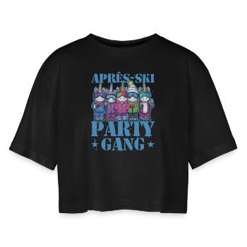 Après Ski Party Gang Unicorn - Women’s Oversized Cropped T-Shirt - black - Front - AI Model Female 172 light (172cm)