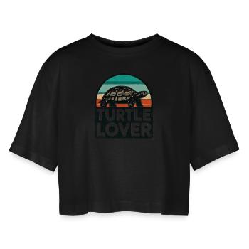 Turtle Lover Design - Perfect for Reptile - Frauen Oversized Cropped T-Shirt - Schwarz - Vorne - AI Model Female 172 light (172cm)