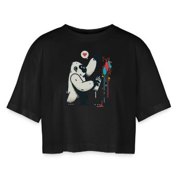 Graffiti gorilla with spray can - Women’s Oversized Cropped T-Shirt - black - Front - AI Model Female 172 light (172cm)