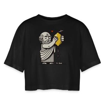 Philosoph entsaftet die Zitrone des Lebens - Frauen Oversized Cropped T-Shirt - Schwarz - Vorne - AI Model Female 172 light (172cm)