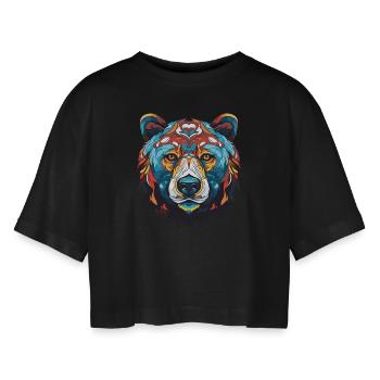 Eisbär Portrait Polar bär - Frauen Oversized Cropped T-Shirt - Schwarz - Vorne - AI Model Female 172 light (172cm)