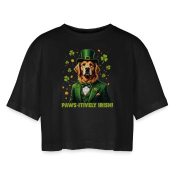 Pfoten-itiv irisch - Frauen Oversized Cropped T-Shirt - Schwarz - Vorne - AI Model Female 172 light (172cm)