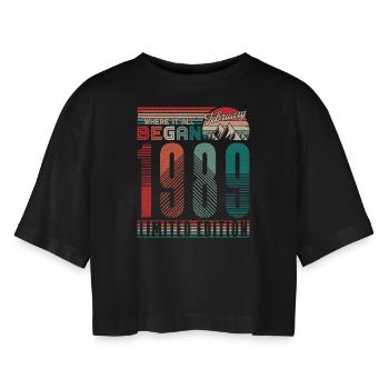 Anniversaire 1989 Vintage Février Cadeau Rétro - T-shirt court oversize Femme - noir - Devant - AI Model Female 172 light (172cm)