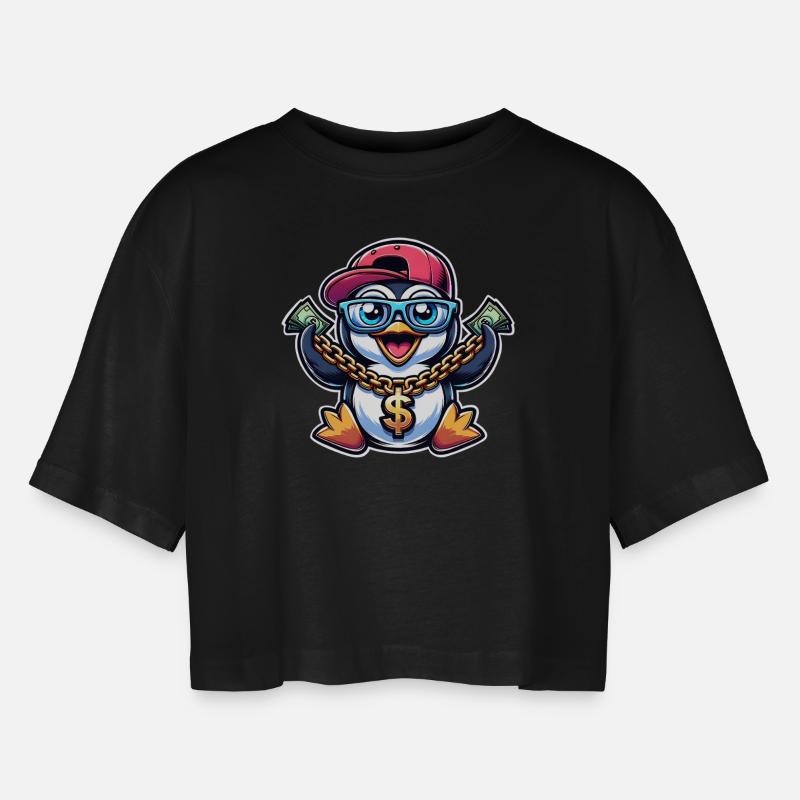 Penguin - Women’s Oversized Cropped T-Shirt - black