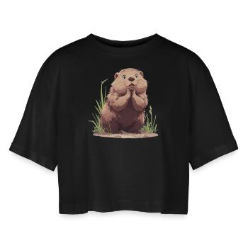 Marmots Groundhog - Women’s Oversized Cropped T-Shirt - black - Front - AI Model Female 172 light (172cm)
