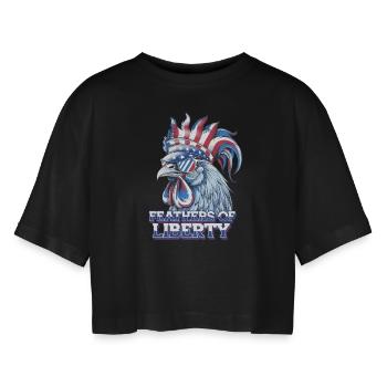 Liberty Rooster Feathers of America Freedom - Women’s Oversized Cropped T-Shirt - black - Front - AI Model Female 172 light (172cm)