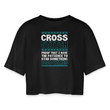 Cross Stitch - Women’s Oversized Cropped T-Shirt - black - Front - AI Model Female 172 light (172cm)
