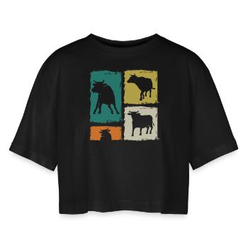 Büffel Rind Ochsen - Frauen Oversized Cropped T-Shirt - Schwarz - Vorne - AI Model Female 172 light (172cm)