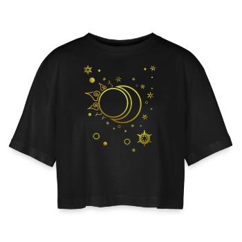 Sun, Moon and Stars Spiritual Astrology - Women’s Oversized Cropped T-Shirt - black - Front - AI Model Female 172 light (172cm)