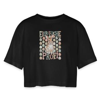 Eiersuche Profi Lustiges Oster - Frauen Oversized Cropped T-Shirt - Schwarz - Vorne - AI Model Female 172 light (172cm)