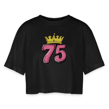 75 Number Krone - Women’s Oversized Cropped T-Shirt - black - Front - AI Model Female 172 light (172cm)