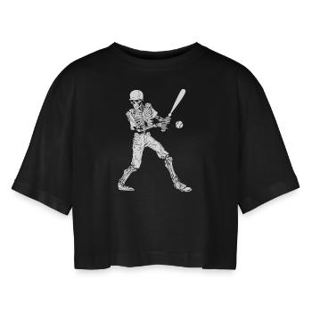 Baseballspieler Baseball - Frauen Oversized Cropped T-Shirt - Schwarz - Vorne - AI Model Female 172 light (172cm)