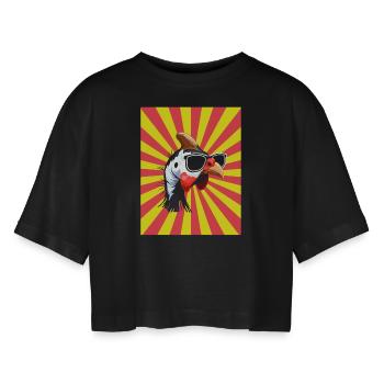 Chickens Rooster Guinea Fowl - Women’s Oversized Cropped T-Shirt - black - Front - AI Model Female 172 light (172cm)