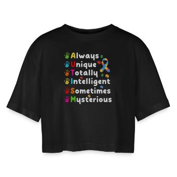 Autism Autistic - Women’s Oversized Cropped T-Shirt - black - Front - AI Model Female 172 light (172cm)