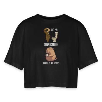 Paresseux Capybara : D’abord , puis café demain - T-shirt court oversize Femme - noir - Devant - AI Model Female 172 light (172cm)