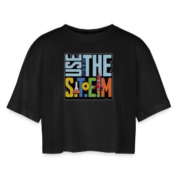 STEM Teacher Use The STEM Loves Computer Science - Frauen Oversized Cropped T-Shirt - Schwarz - Vorne - AI Model Female 172 light (172cm)