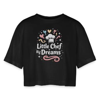 Junior Baking Candidate Young Chef Baking - Women’s Oversized Cropped T-Shirt - black - Front - AI Model Female 172 light (172cm)