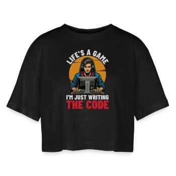 Coder Life's A Game I'm Just Web Developer Coders - Frauen Oversized Cropped T-Shirt - Schwarz - Vorne - AI Model Female 172 light (172cm)