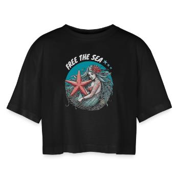 Libérez la mer Sirène Étoile de mer Environnement Nature - T-shirt court oversize Femme - noir - Devant - AI Model Female 172 light (172cm)