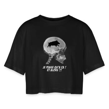 Je pense qu'a ça ! - T-shirt court oversize Femme - noir - Devant - AI Model Female 172 light (172cm)