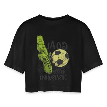 Football Inspires - Women’s Oversized Cropped T-Shirt - black - Front - AI Model Female 172 light (172cm)