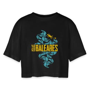 Balearic Islands Waves Pattern - Women’s Oversized Cropped T-Shirt - black - Front - AI Model Female 172 light (172cm)