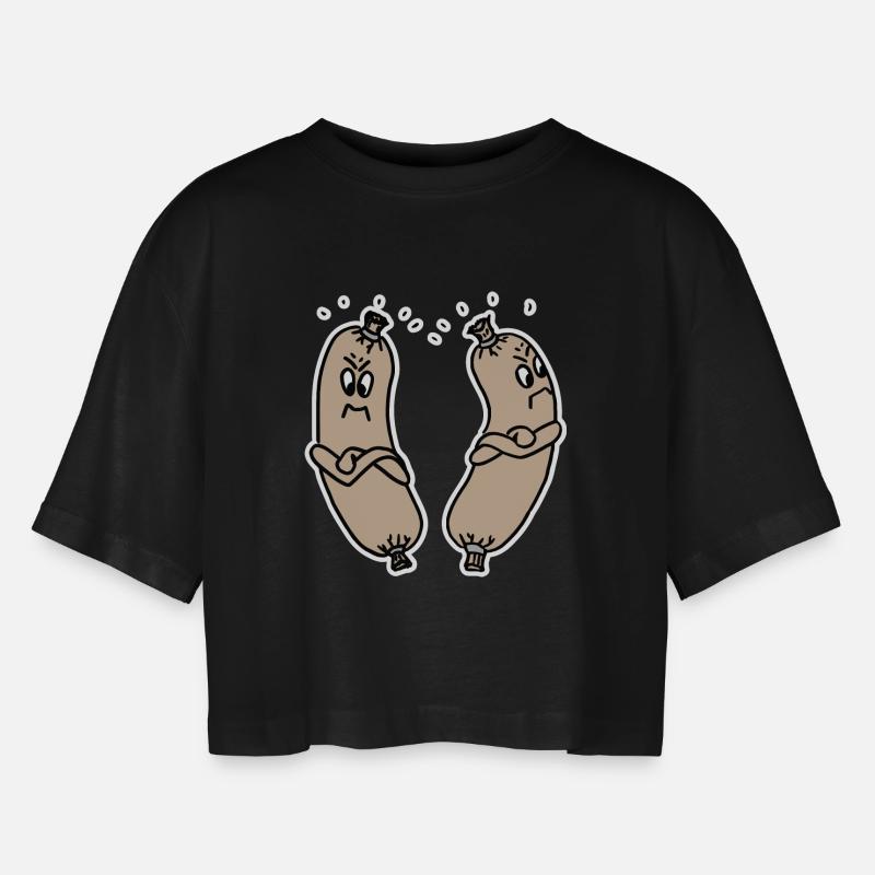 beleidigte Leberwurst - Frauen Oversized Cropped T-Shirt - Schwarz