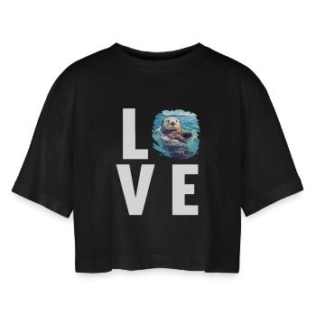 Seeotter - Frauen Oversized Cropped T-Shirt - Schwarz - Vorne - AI Model Female 172 light (172cm)