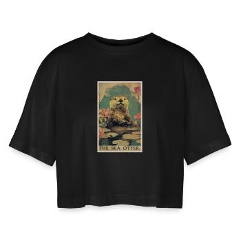 Seeotter - Frauen Oversized Cropped T-Shirt - Schwarz - Vorne - AI Model Female 172 light (172cm)
