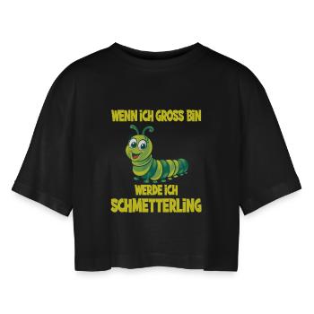 Wenn Ich Groß Bin Werde Ich Schmetterling - Frauen Oversized Cropped T-Shirt - Schwarz - Vorne - AI Model Female 172 light (172cm)