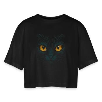 Katzenaugen Katze Blick Tierliebe Augen Design - Frauen Oversized Cropped T-Shirt - Schwarz - Vorne - AI Model Female 172 light (172cm)