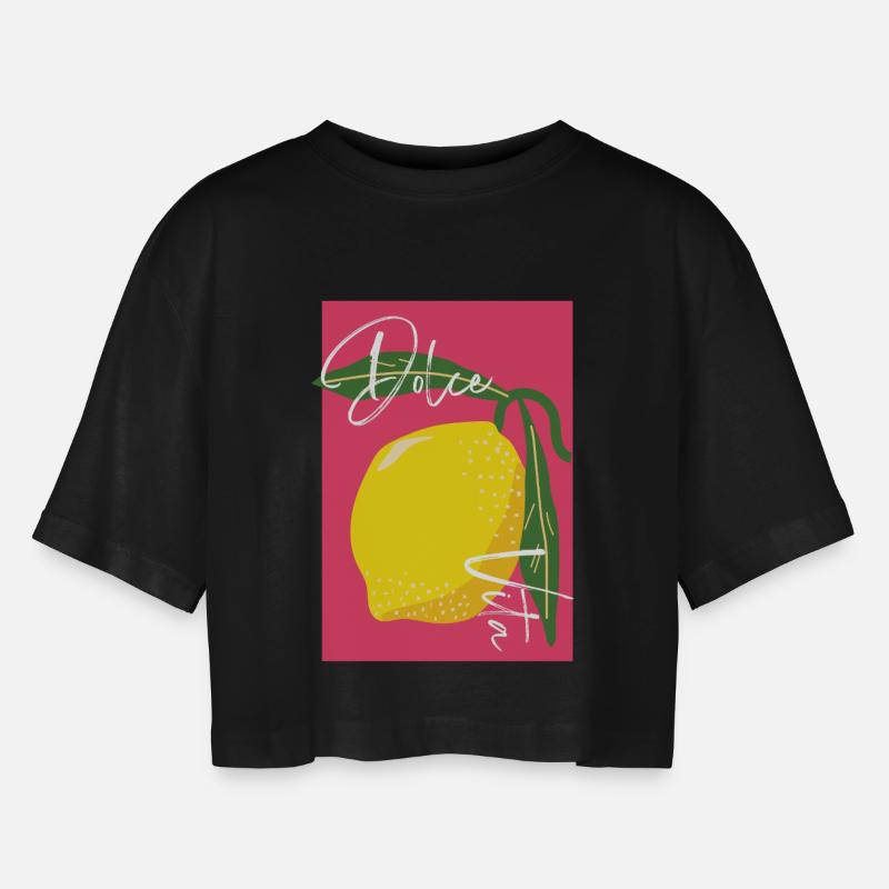 Lemon with Dolce Vita Handcrafted Writing - Women’s Oversized Cropped T-Shirt - black