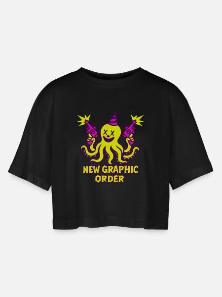 NGO Kraken Neon Pop - Women’s Oversized Cropped T-Shirt - black
