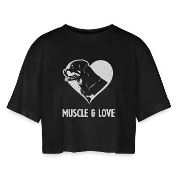 Rottweiler Muscle & Love Heart pour les fans de chiens - T-shirt court oversize Femme - noir - Devant - AI Model Female 172 light (172cm)