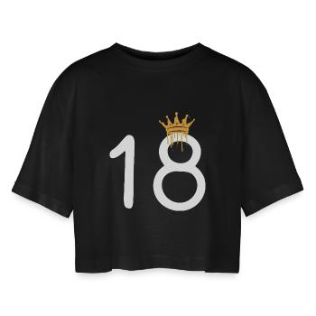 18 - Frauen Oversized Cropped T-Shirt - Schwarz - Vorne - AI Model Female 172 light (172cm)