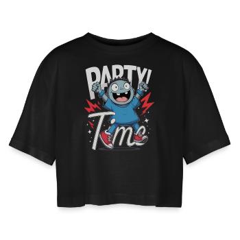 Party Time - Frauen Oversized Cropped T-Shirt - Schwarz - Vorne - AI Model Female 172 light (172cm)