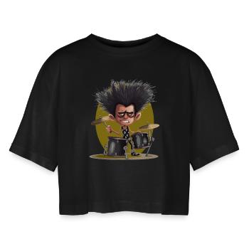 Drummer man - Frauen Oversized Cropped T-Shirt - Schwarz - Vorne - AI Model Female 172 light (172cm)