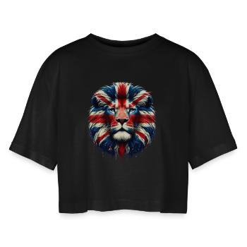 British English Lion - Women’s Oversized Cropped T-Shirt - black - Front - AI Model Female 172 light (172cm)