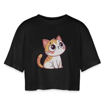Chaton Curieux - T-shirt court oversize Femme - noir - Devant - AI Model Female 172 light (172cm)