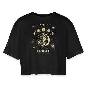 T-Shirt Soleil Lune Étoiles Femme - Élégant - T-shirt court oversize Femme - noir - Devant - AI Model Female 172 light (172cm)