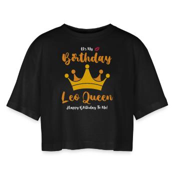 Sternzeichen Löwe - Frauen Oversized Cropped T-Shirt - Schwarz - Vorne - AI Model Female 172 light (172cm)
