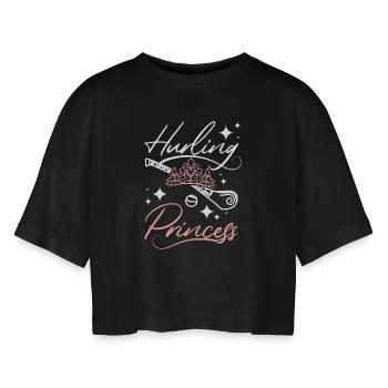 Girl Hurling Princess - Frauen Oversized Cropped T-Shirt - Schwarz - Vorne - AI Model Female 172 light (172cm)