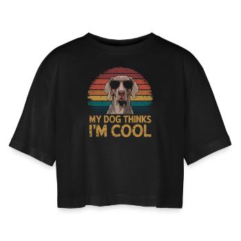 Weimaraner Mein Hund Denkt Das Ich Cool Bin - Frauen Oversized Cropped T-Shirt - Schwarz - Vorne - AI Model Female 172 light (172cm)