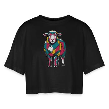 Bunte Geometrische Bauernhoftier Grafik - Frauen Oversized Cropped T-Shirt - Schwarz - Vorne - AI Model Female 172 light (172cm)