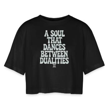 Gémeaux : l’âme danse, entre les dualités - T-shirt court oversize Femme - noir - Devant - AI Model Female 172 light (172cm)